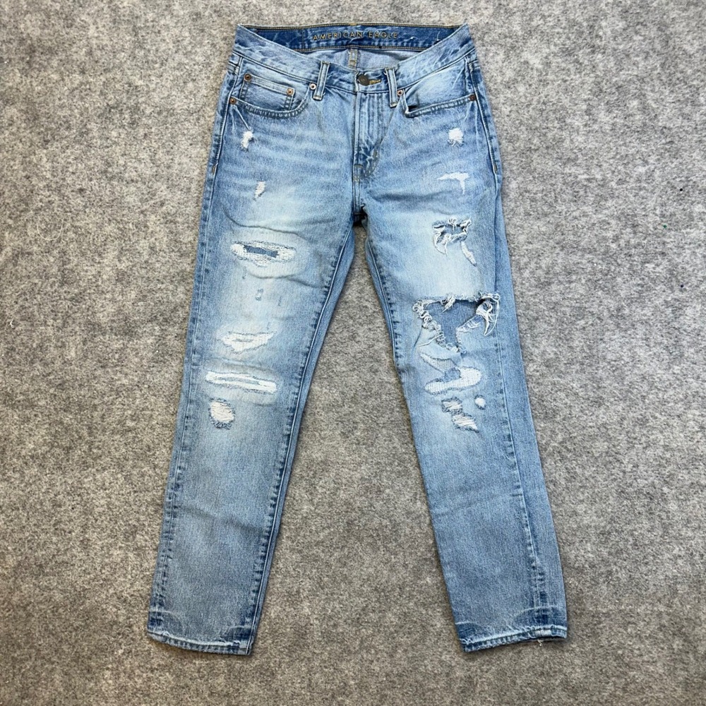 American Eagle Jeans Mens 28 X 30 Light Blue Straight Leg Distressed Next‎ Level